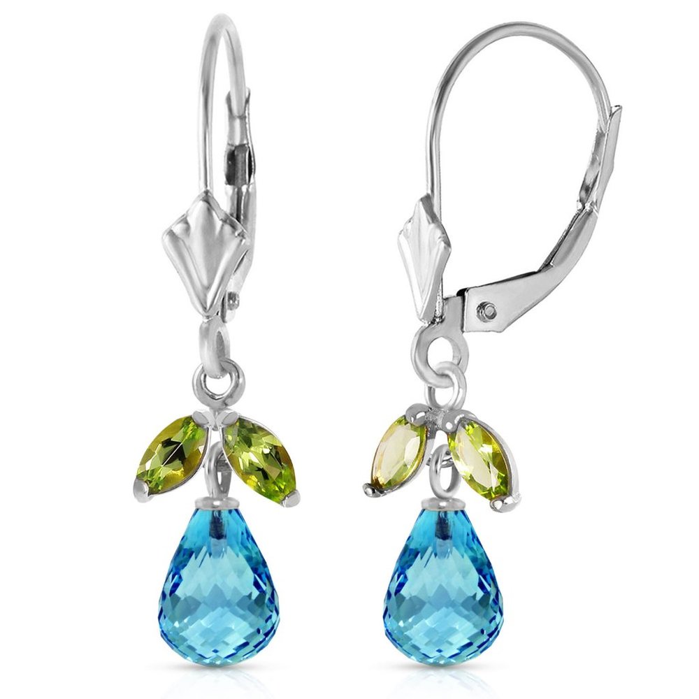 14K. GOLD LEVERBACK EARRING W BLUE TOPAZ & PERIDOT